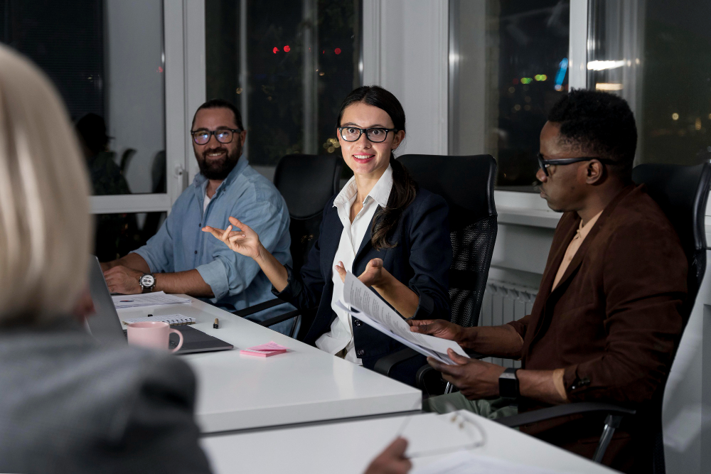 A women actively participating in a meeting