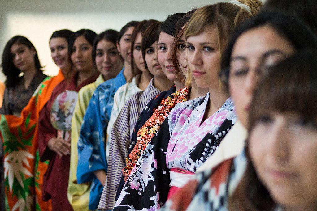 Young women modeling kimonos in Chile