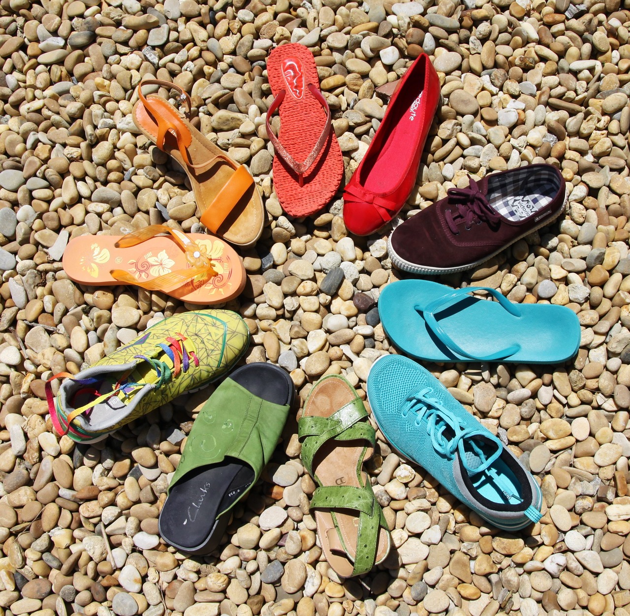 Colorful shoes on the beach