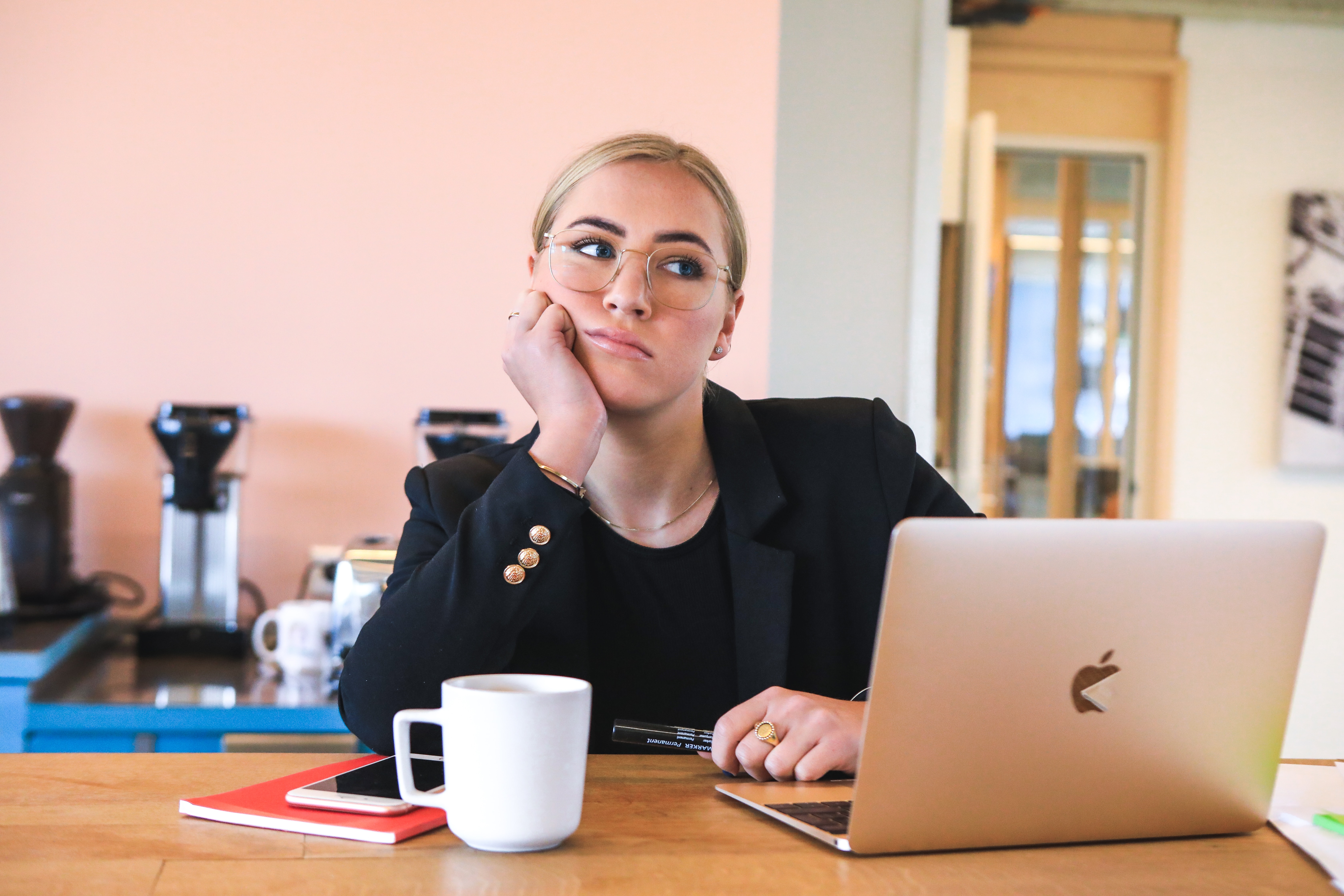 Woman working online with a computer