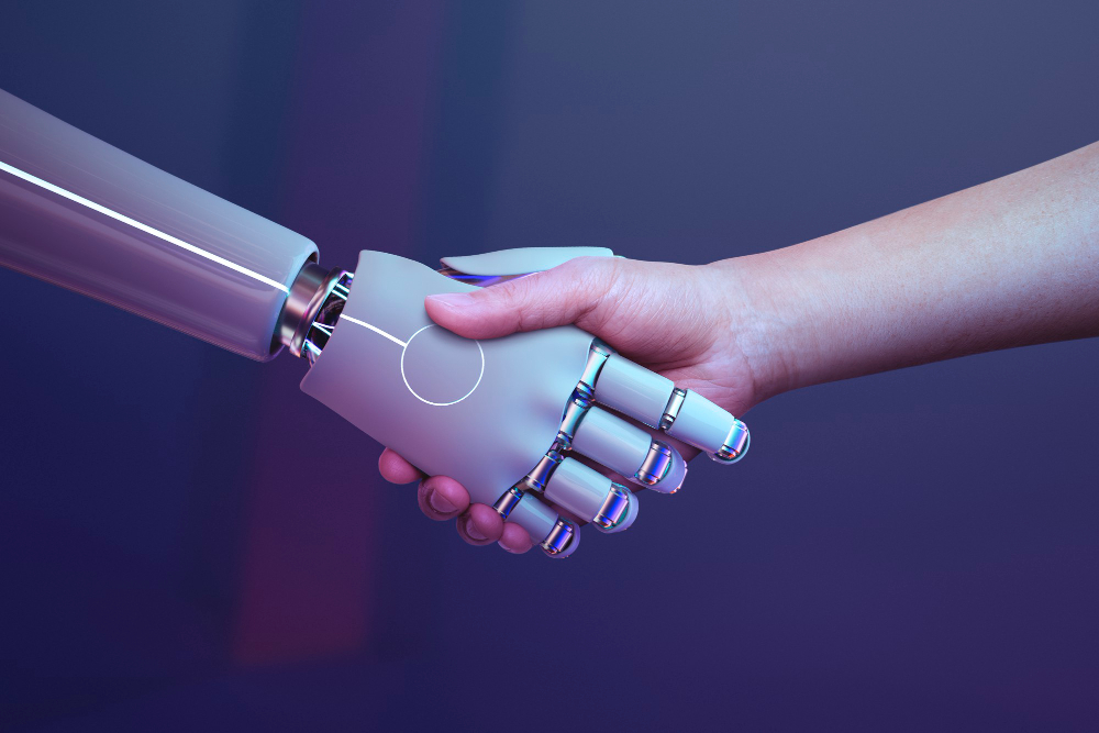 Robot handshake human background