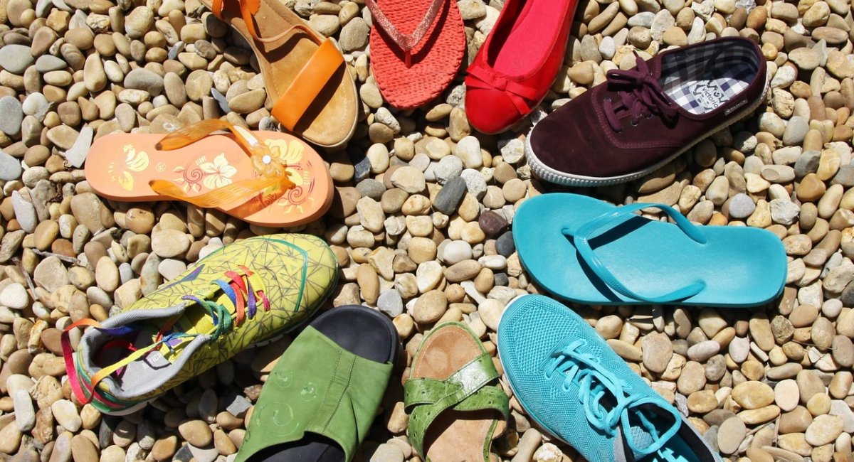 Colorful shoes on the beach
